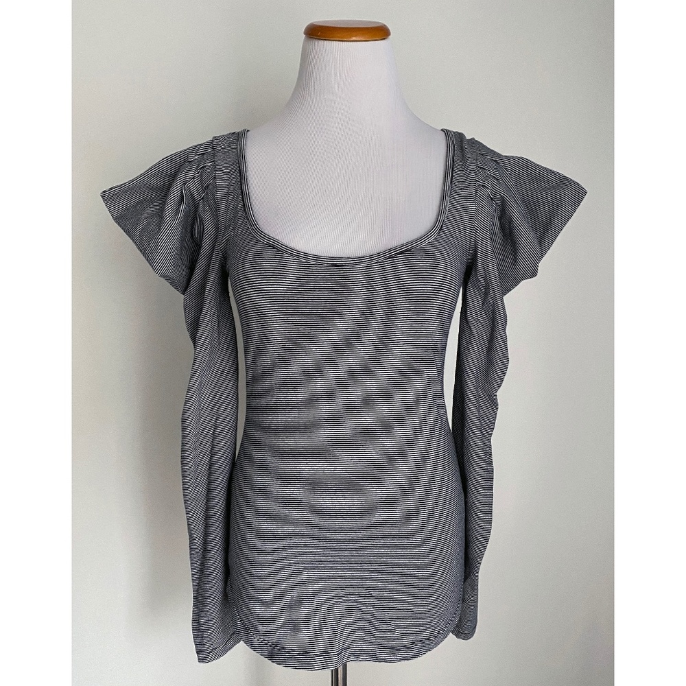 Free People Striped B&W Long Sleeve Top Pointed Shoulders